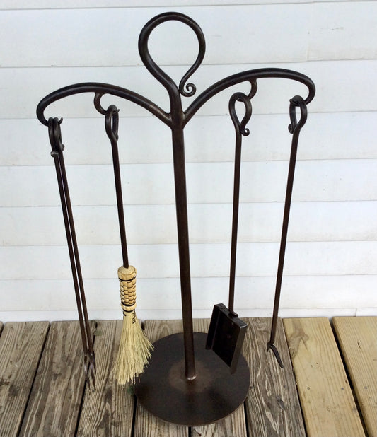 Custom Forged Iron Fire Tool Set with Stand