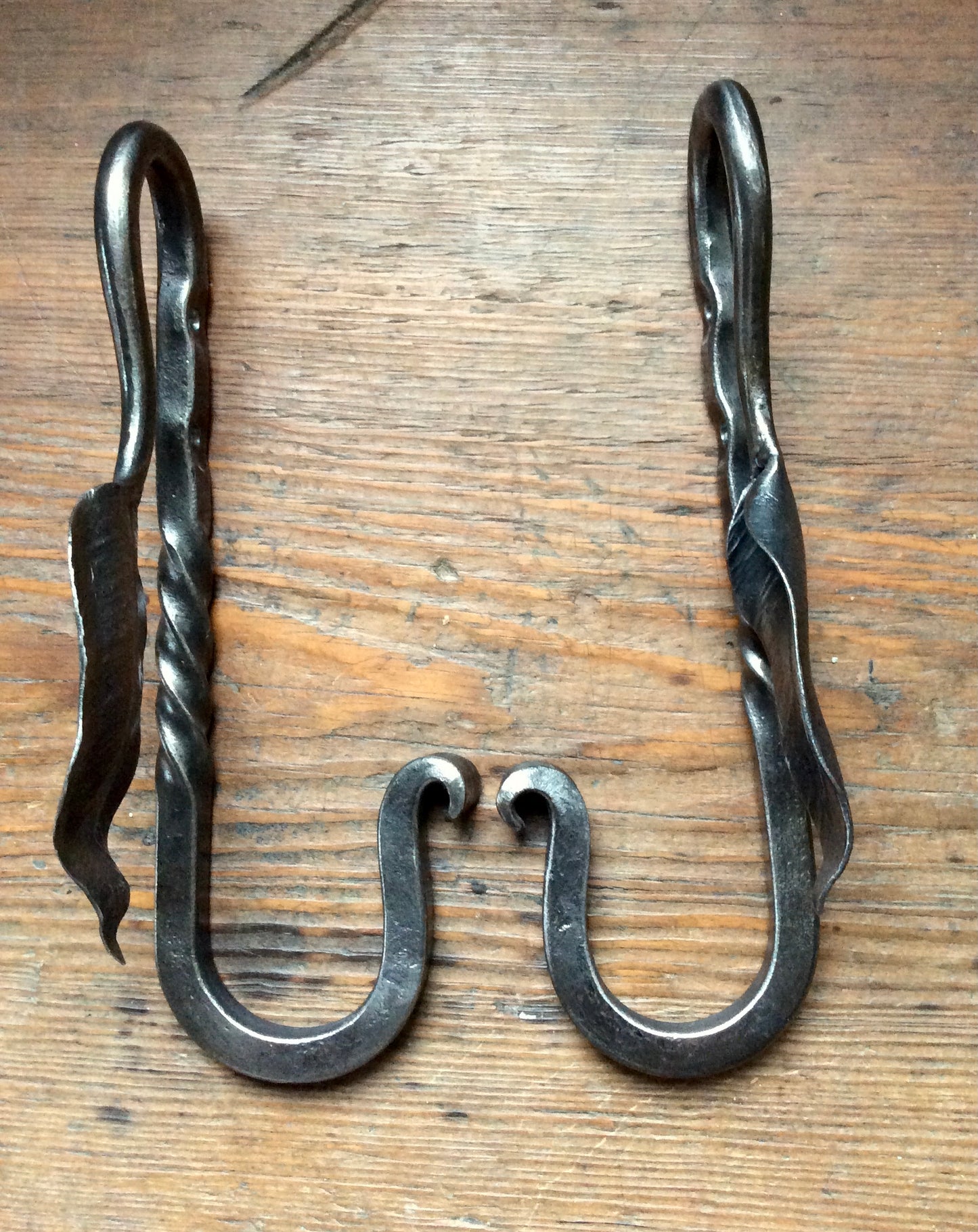 Set of 2 Hand Forged Wall Hooks with Hammered Leaves